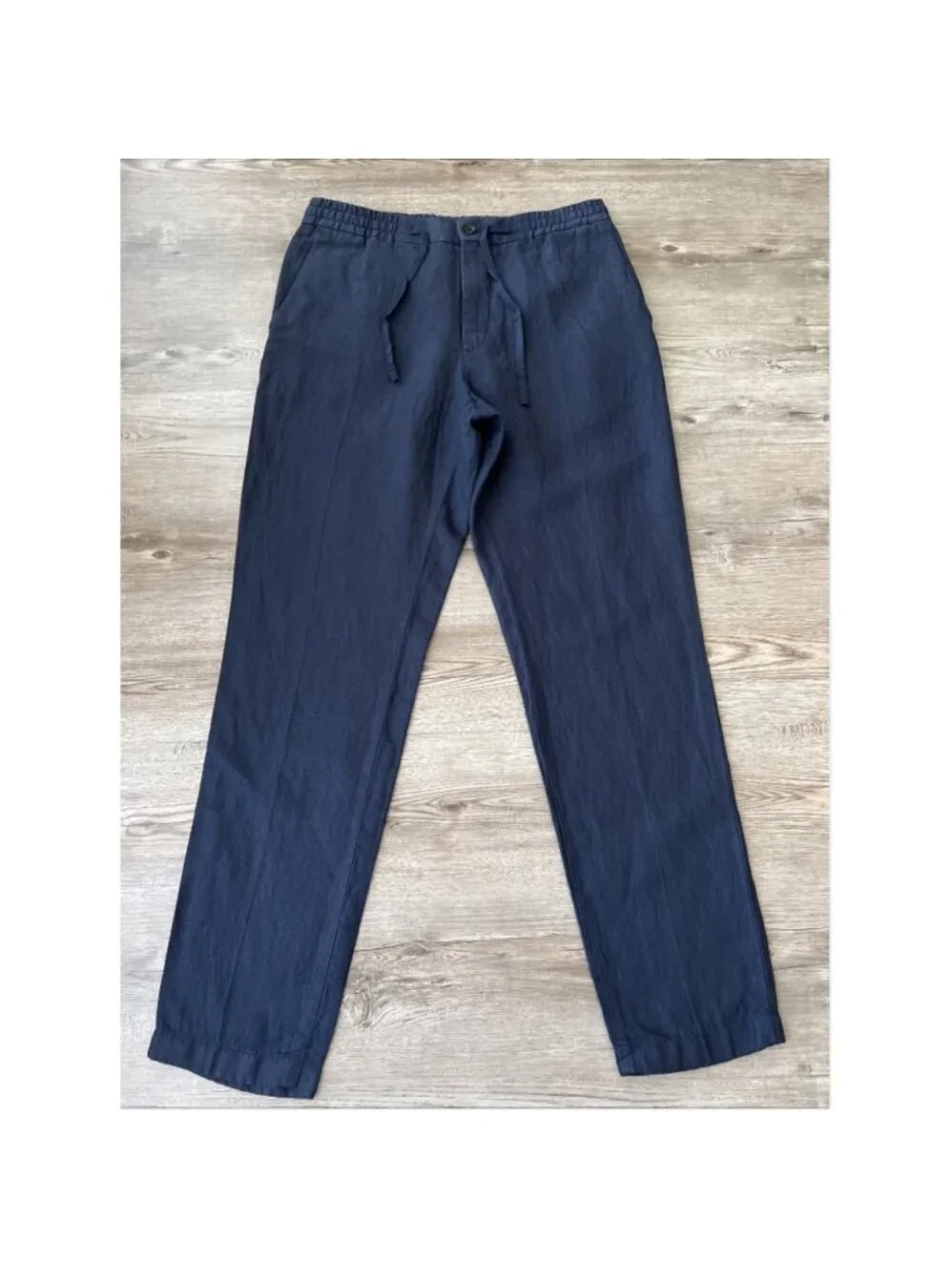 J Lindeberg Sasha Drape Linen Pants‎ Mens 32x30 Navy Elastic Waist Slim Fit NWT